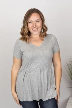 Sarah Ruffle Top - Light Grey
