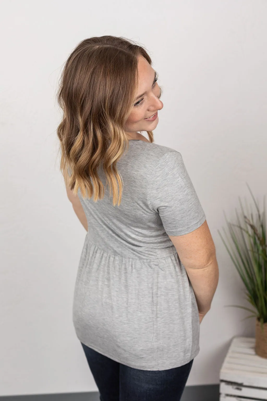 Sarah Ruffle Top - Light Grey