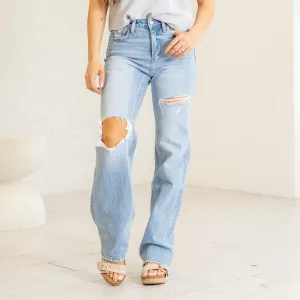Satisfying Super High Rise Distressed Straight Leg