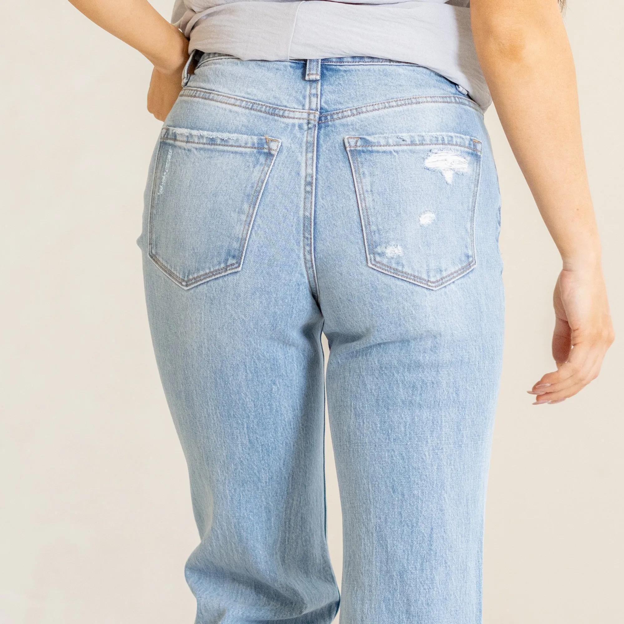 Satisfying Super High Rise Distressed Straight Leg