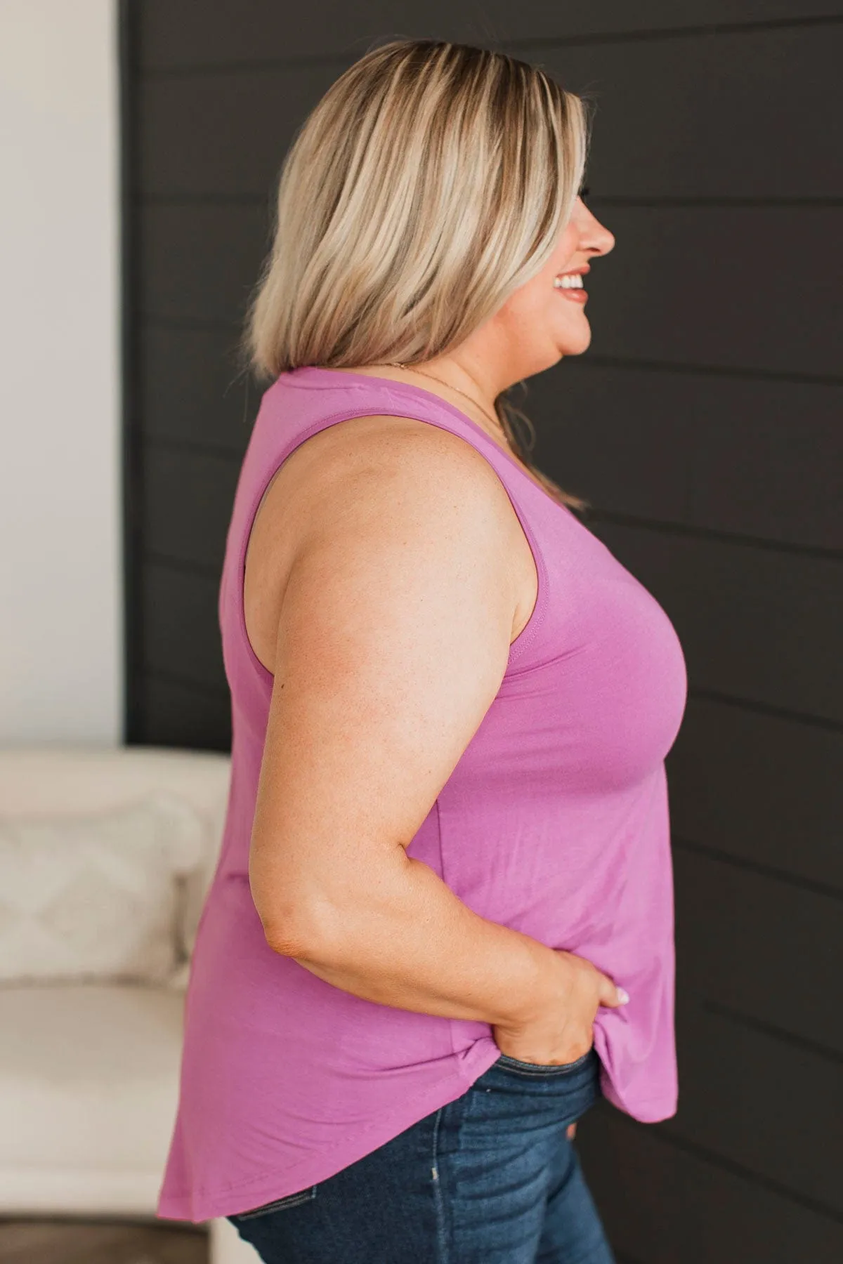 Searching For Joy V-Neck Tank Top- Orchid