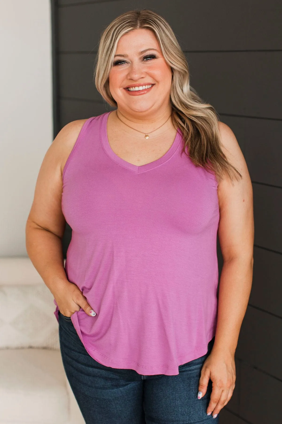 Searching For Joy V-Neck Tank Top- Orchid