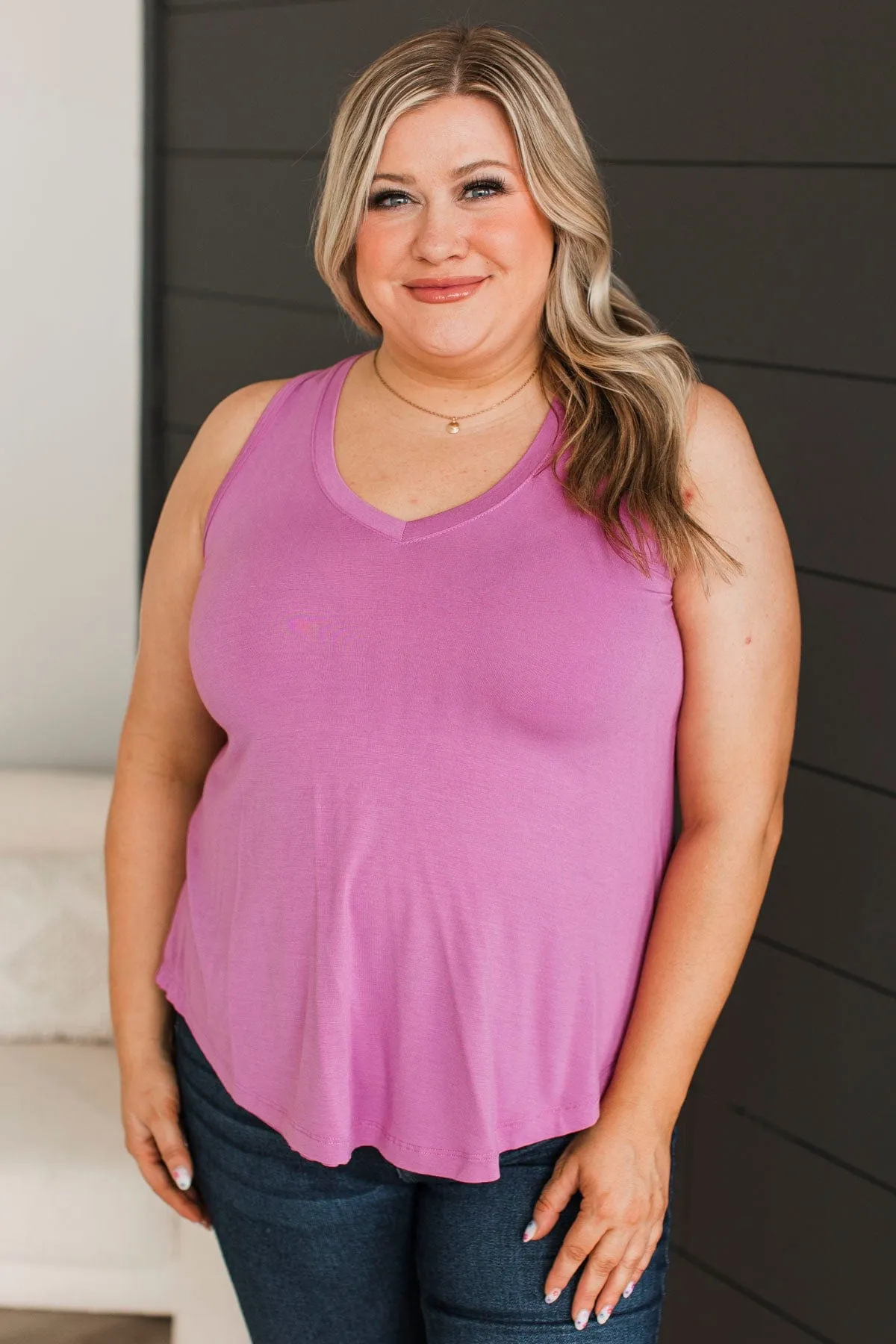 Searching For Joy V-Neck Tank Top- Orchid