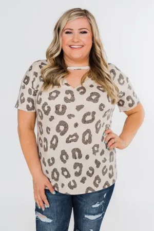 Seeking To Find Mock Neck Leopard Top- Beige