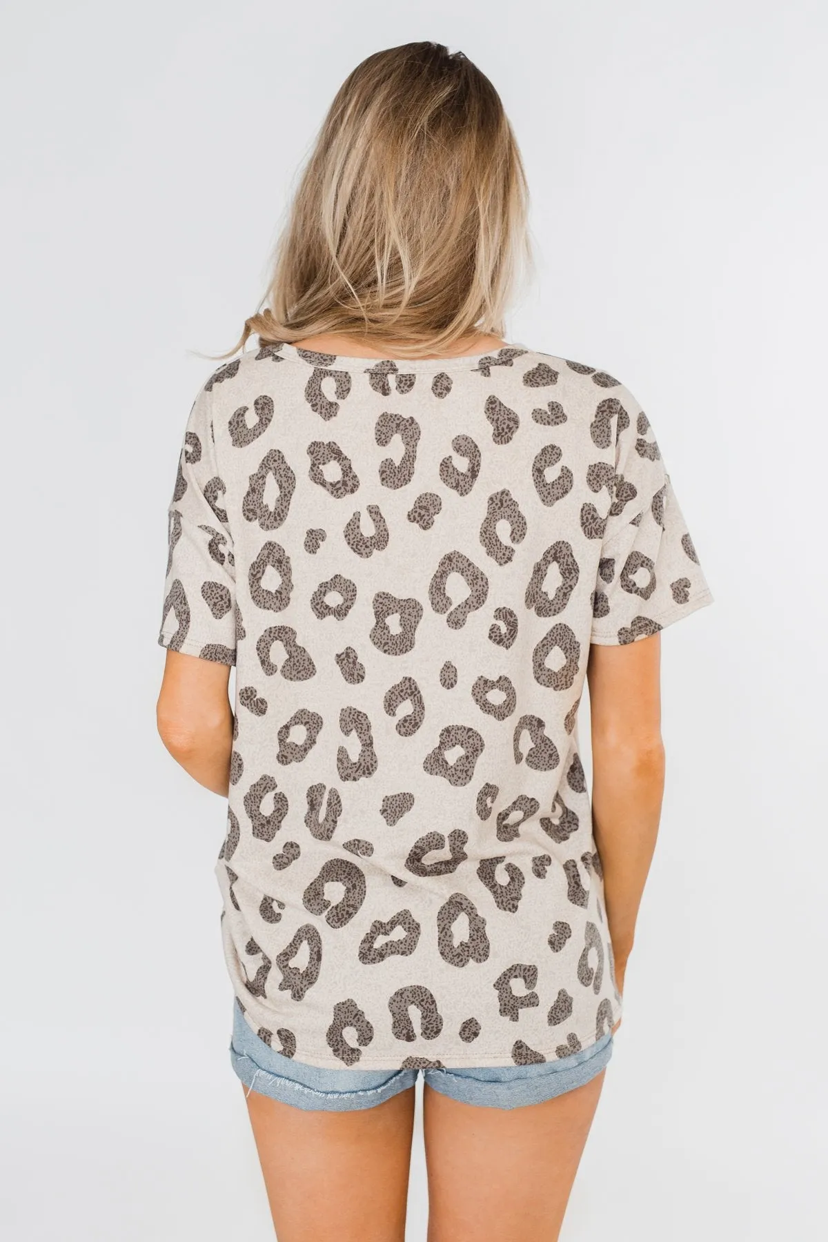 Seeking To Find Mock Neck Leopard Top- Beige