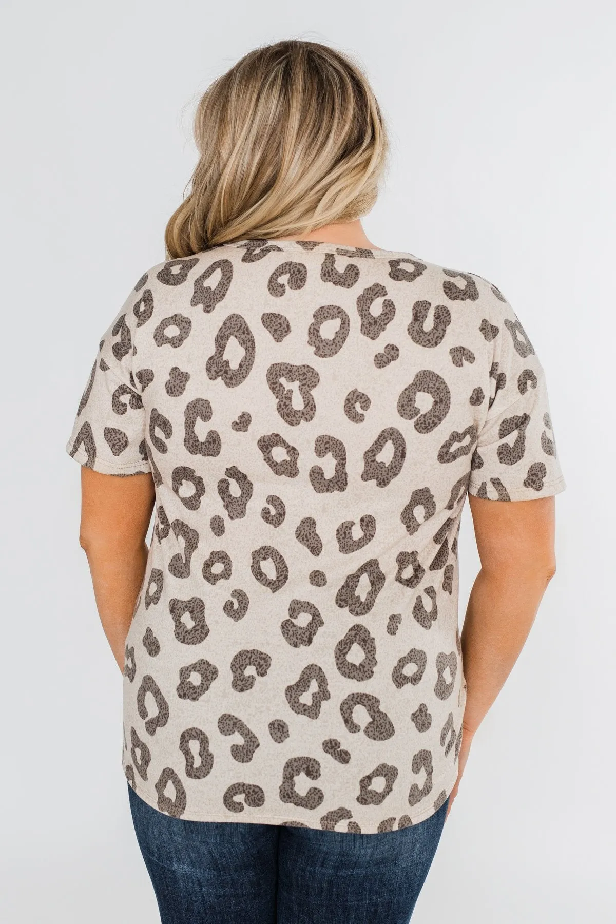 Seeking To Find Mock Neck Leopard Top- Beige
