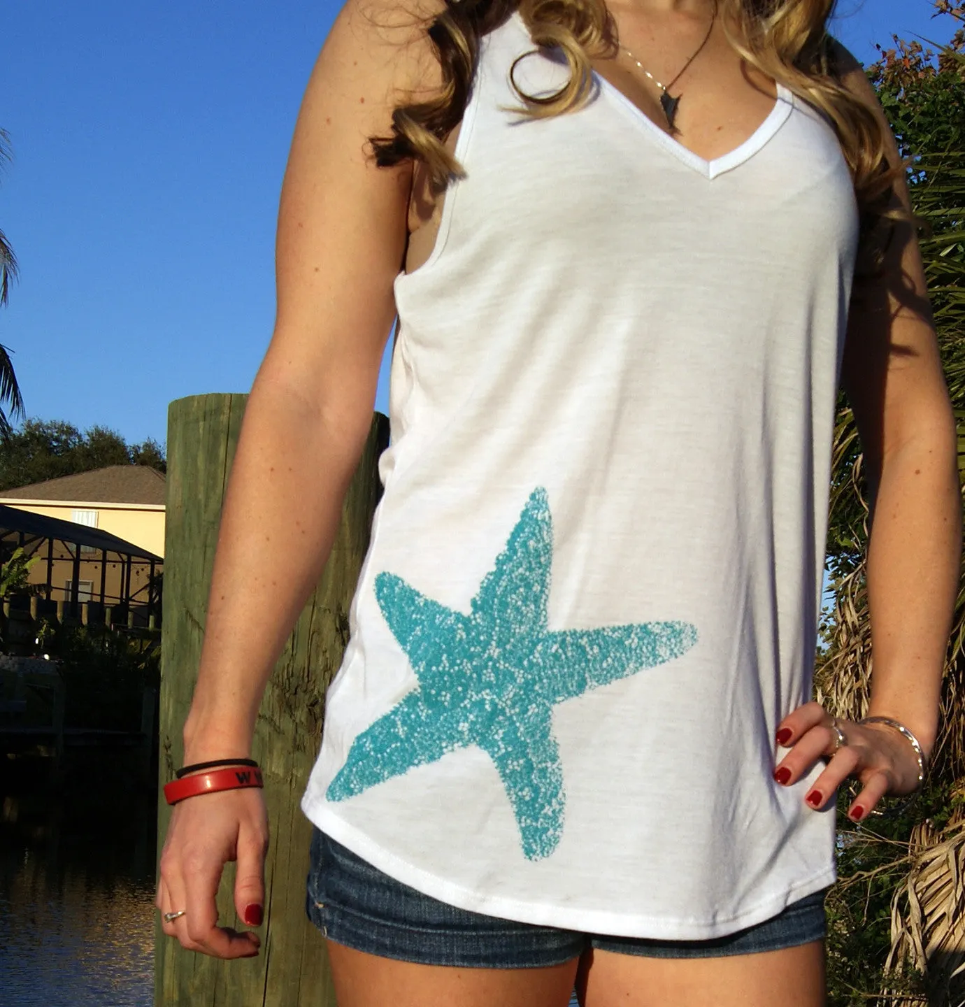 Shore Side Single Starfish Tank Top - White