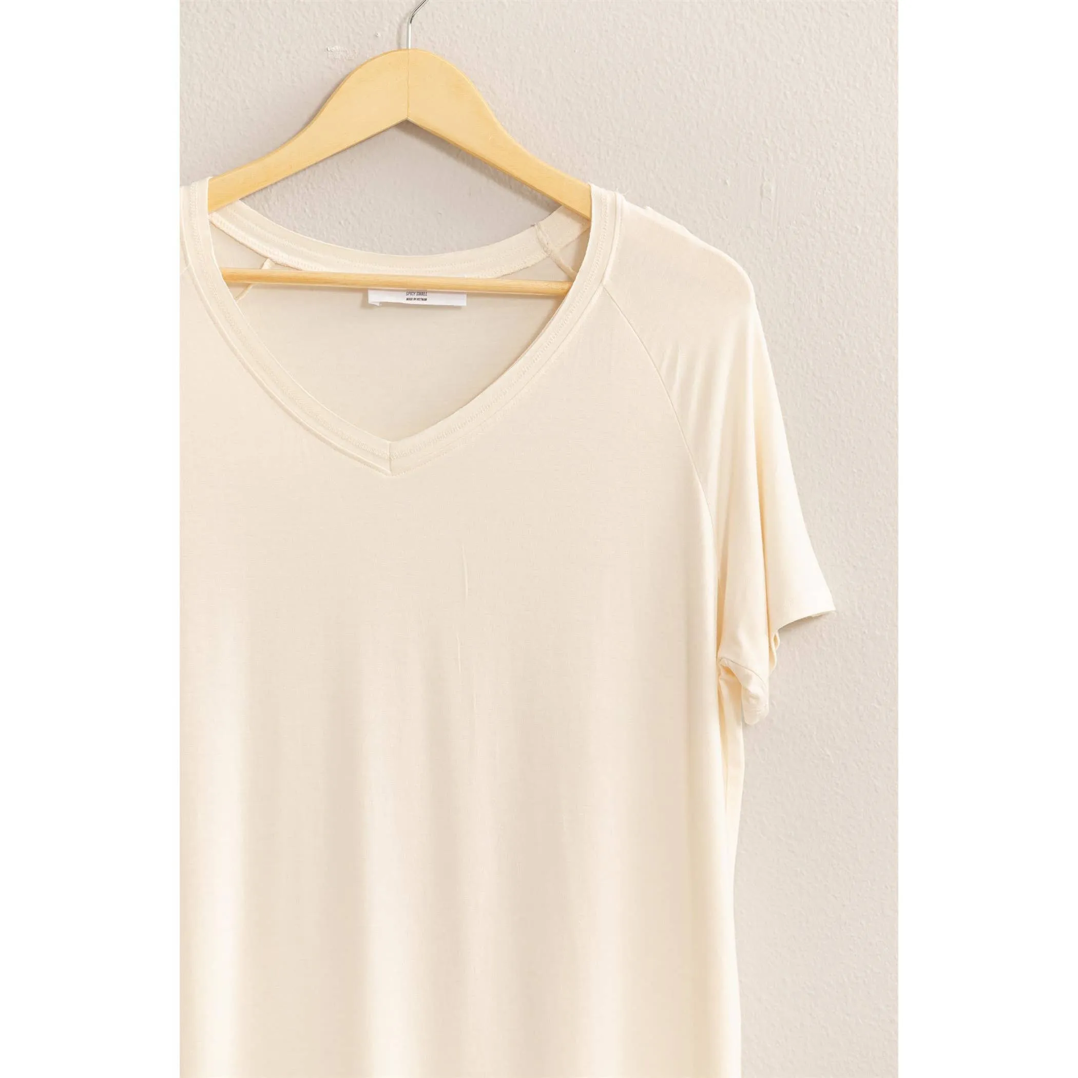 Short Sleeve V Neck HYFVE Top: Taupe