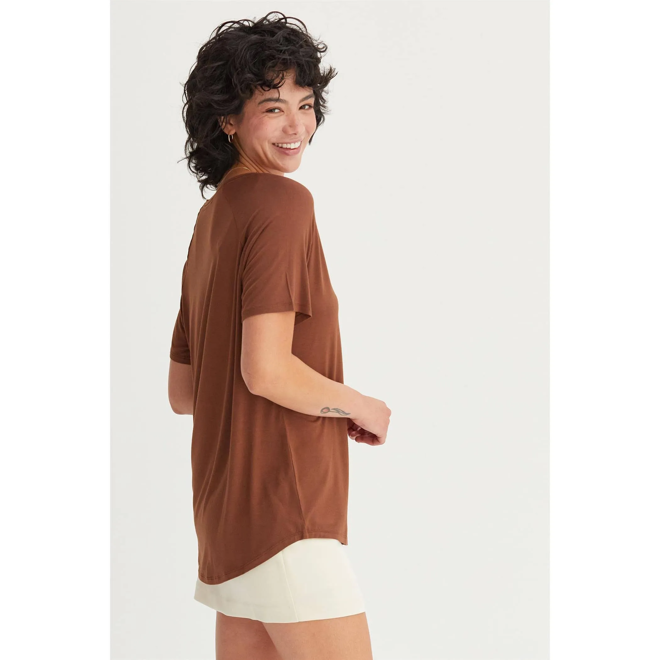Short Sleeve V Neck HYFVE Top: Taupe
