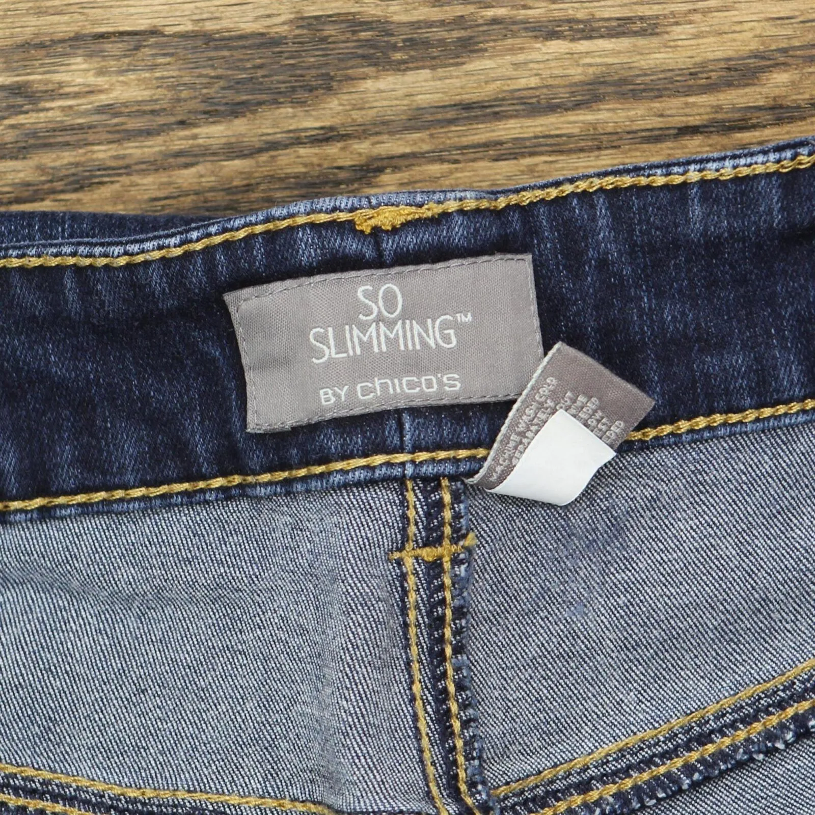So Slimming by Chico's Womens Stretch Straight Leg Jeans Dark Blue 1 Short