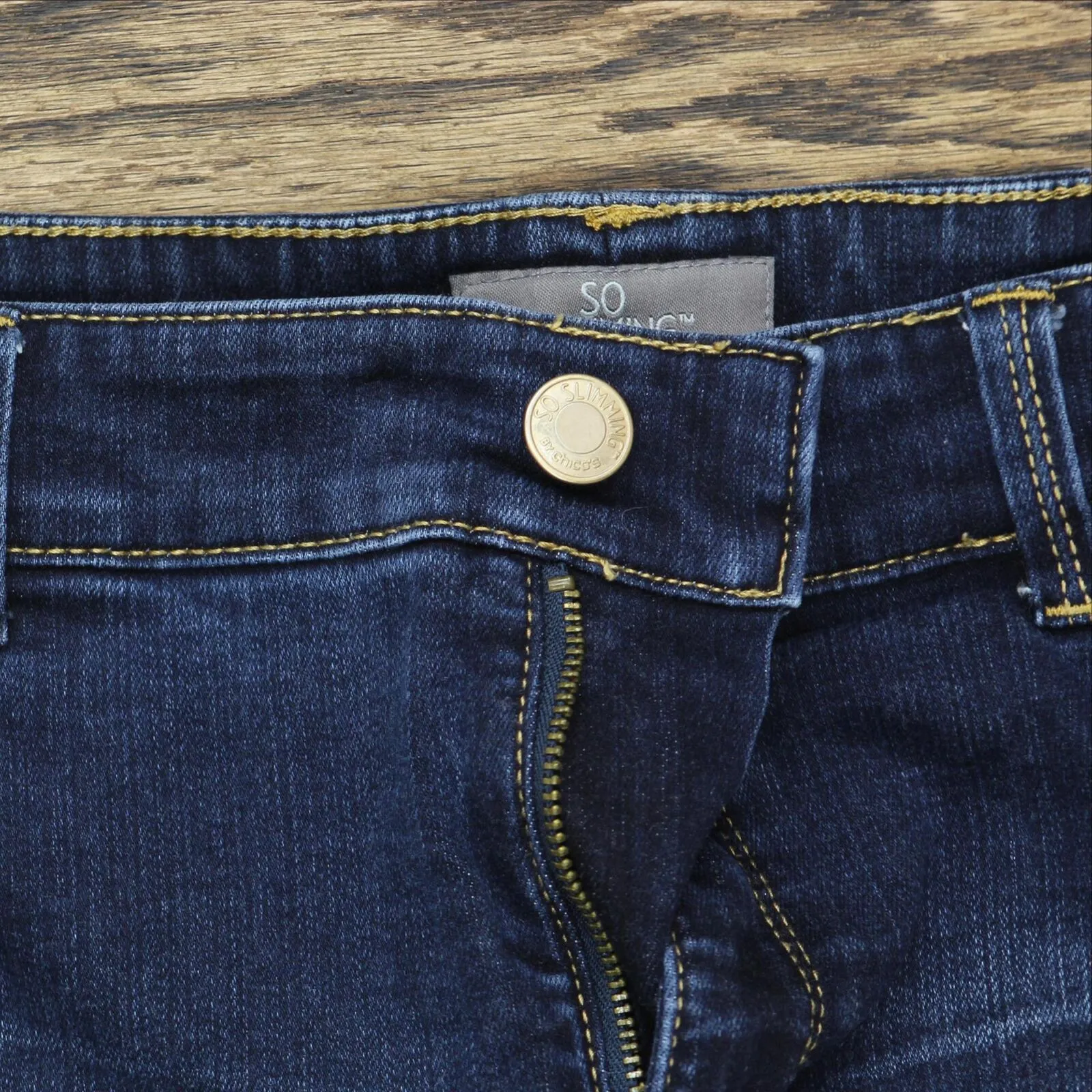 So Slimming by Chico's Womens Stretch Straight Leg Jeans Dark Blue 1 Short