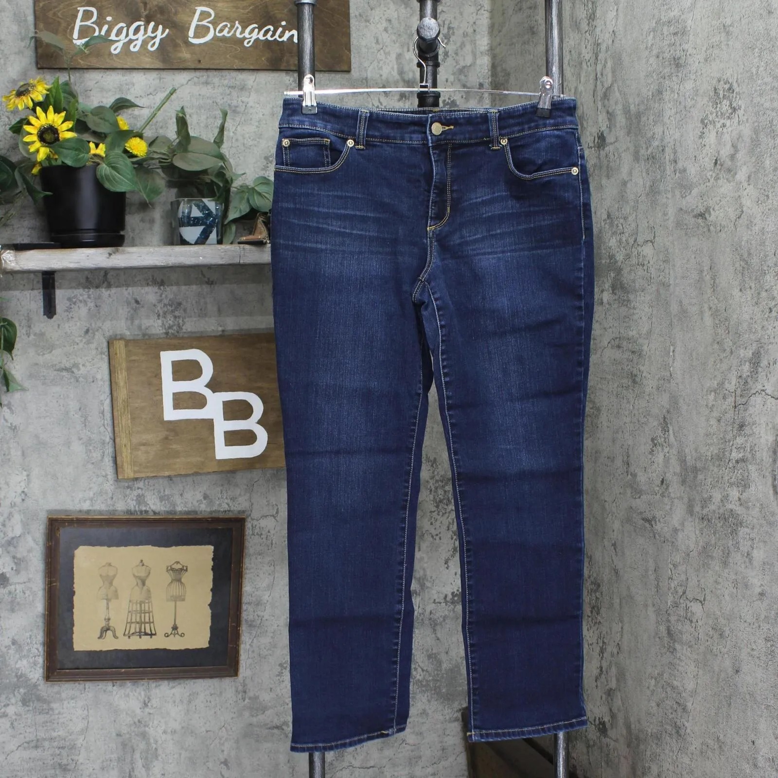 So Slimming by Chico's Womens Stretch Straight Leg Jeans Dark Blue 1 Short