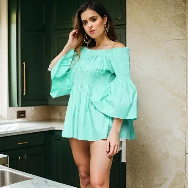 Solid Color Peplum Sleeve Ankara Blouse
