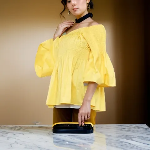 Solid Color Peplum Sleeve Ankara Blouse
