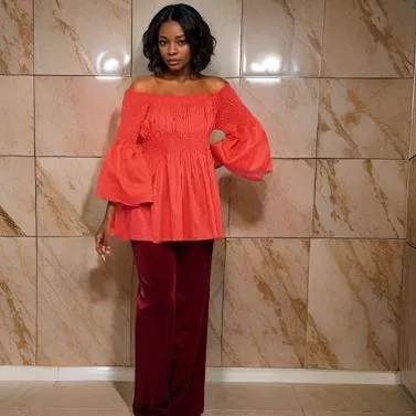 Solid Color Peplum Sleeve Ankara Blouse