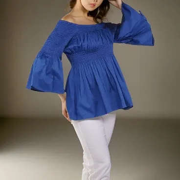 Solid Color Peplum Sleeve Ankara Blouse