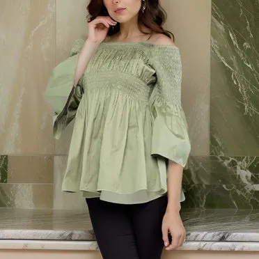 Solid Color Peplum Sleeve Ankara Blouse