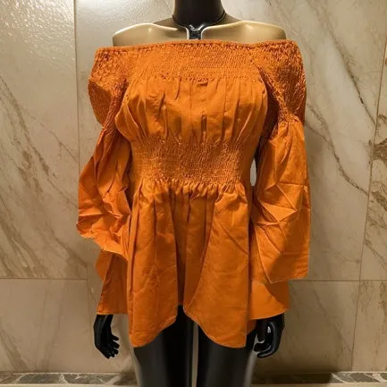 Solid Color Peplum Sleeve Ankara Blouse