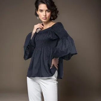 Solid Color Peplum Sleeve Ankara Blouse
