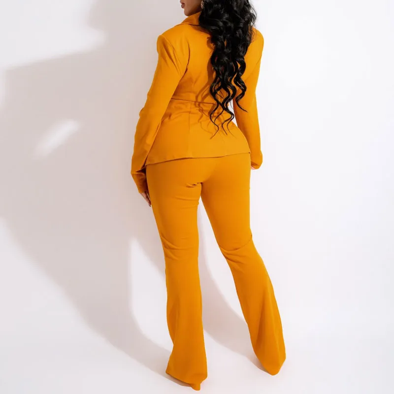 Solid V-Neck Long Sleeve Top & Pants Set