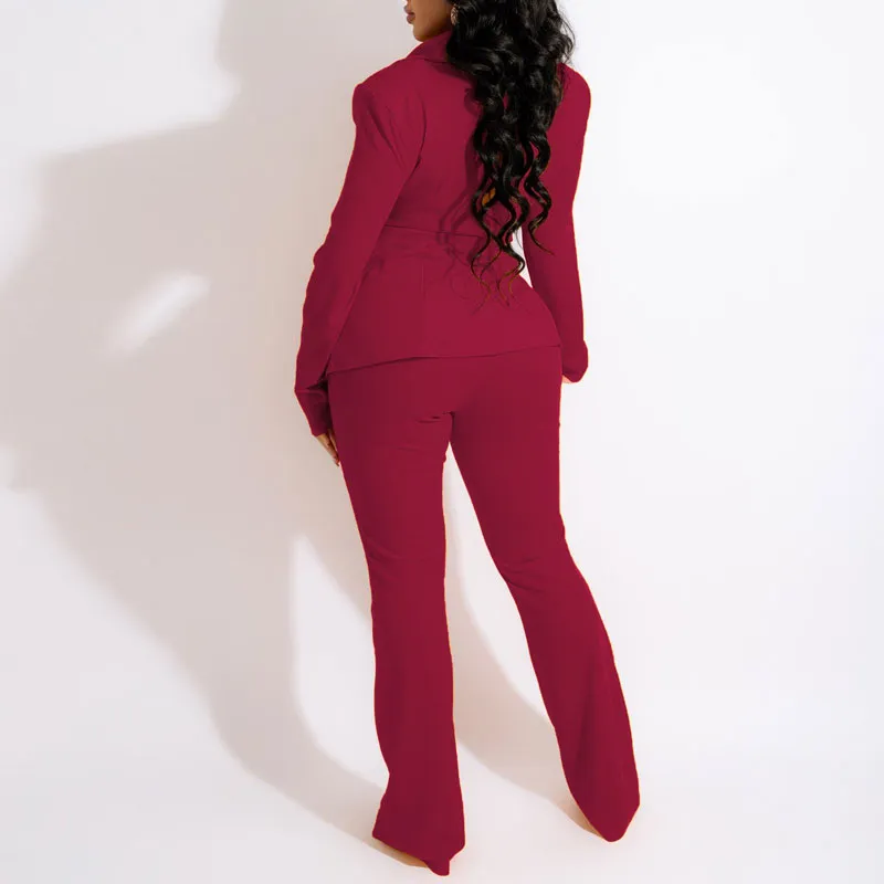 Solid V-Neck Long Sleeve Top & Pants Set
