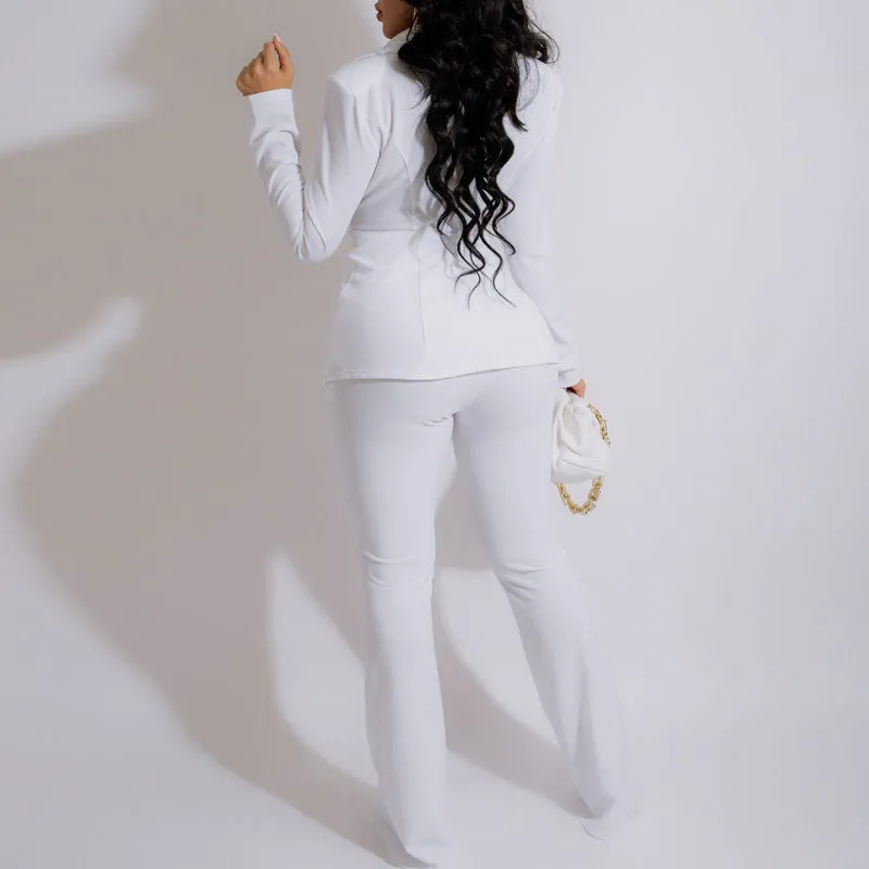 Solid V-Neck Long Sleeve Top & Pants Set