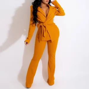 Solid V-Neck Long Sleeve Top & Pants Set
