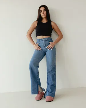 Split Hem Blue Jeans