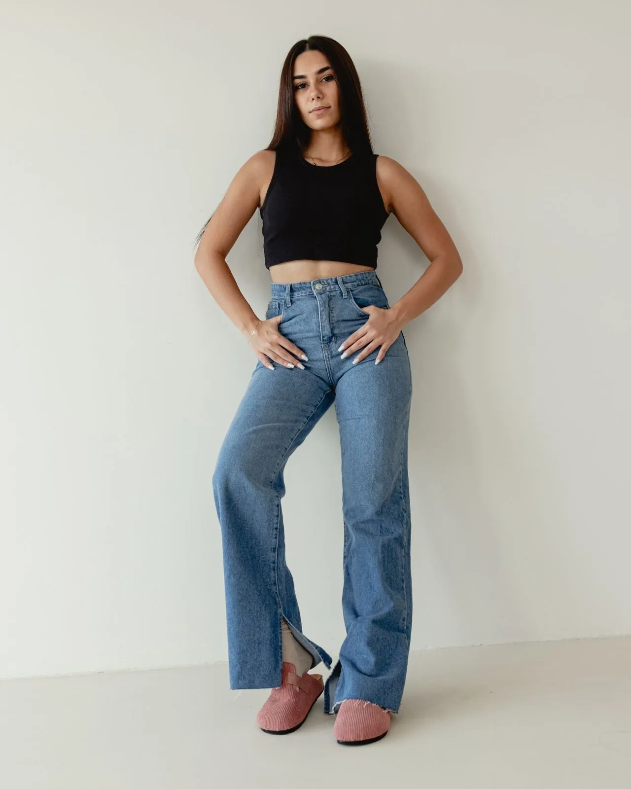 Split Hem Blue Jeans