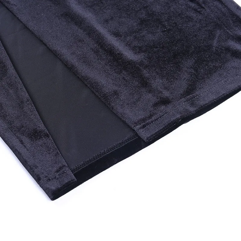 Square Collar Velvet Gloves Party Bodycon Midi Dresses