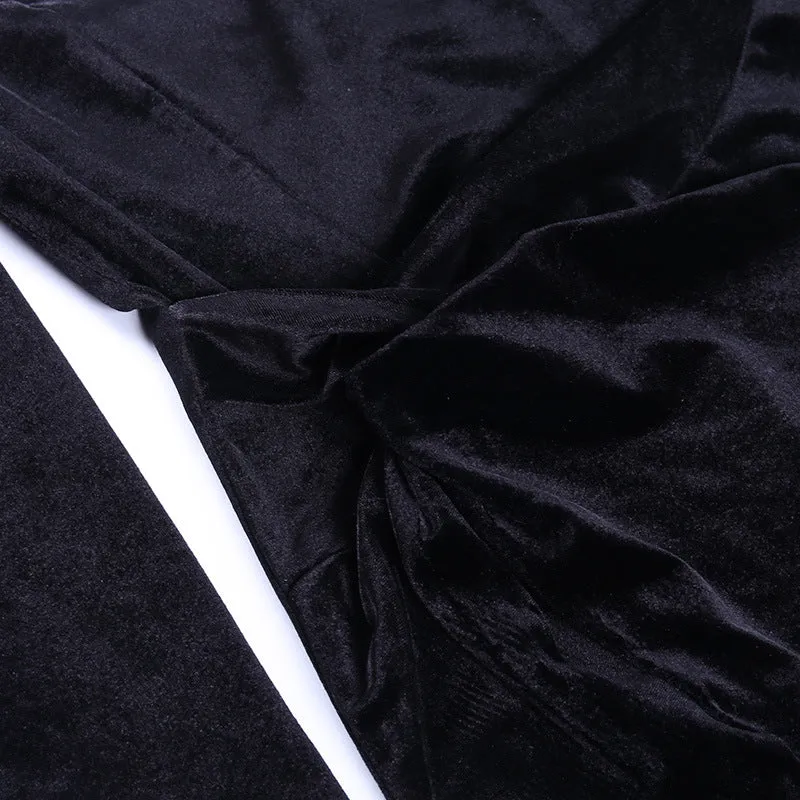 Square Collar Velvet Gloves Party Bodycon Midi Dresses
