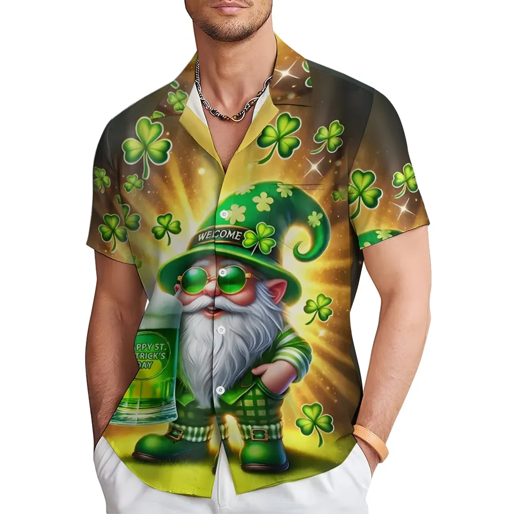 St. Patrick's Day Beer Print Men's Button Short Sleeve Shirt 2501009491