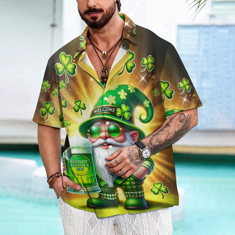 St. Patrick's Day Beer Print Men's Button Short Sleeve Shirt 2501009491