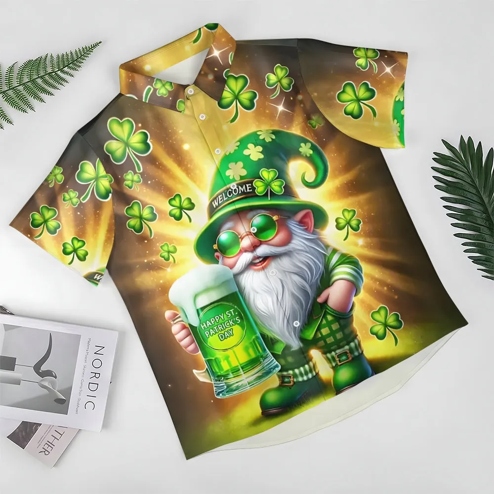 St. Patrick's Day Beer Print Men's Button Short Sleeve Shirt 2501009491