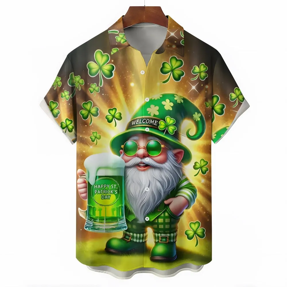 St. Patrick's Day Beer Print Men's Button Short Sleeve Shirt 2501009491