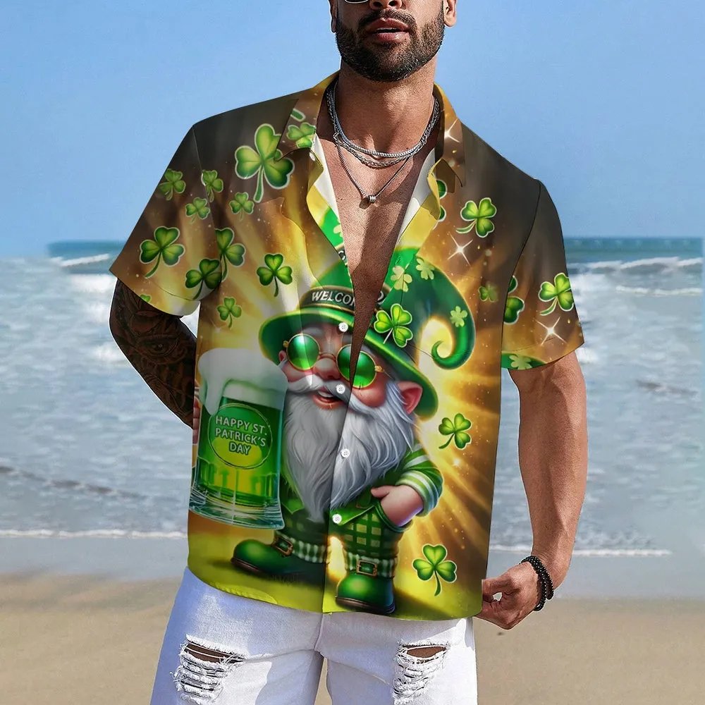 St. Patrick's Day Beer Print Men's Button Short Sleeve Shirt 2501009491