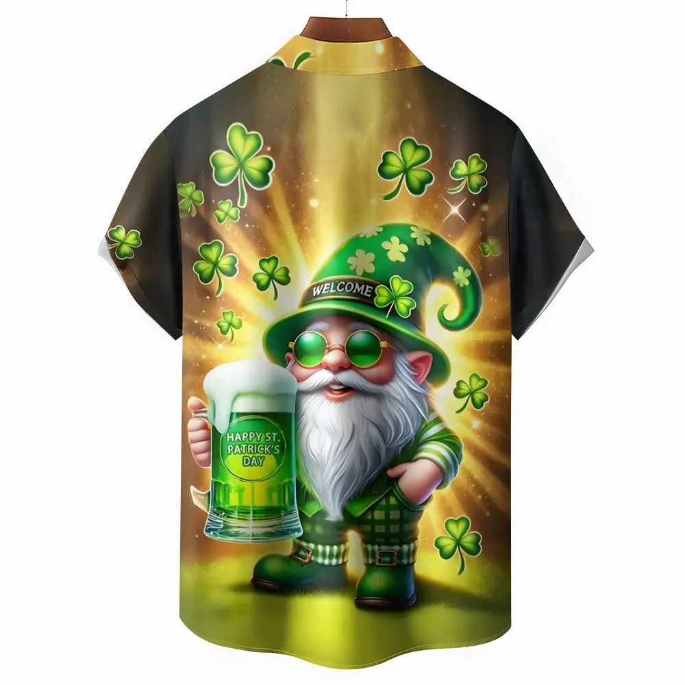 St. Patrick's Day Beer Print Men's Button Short Sleeve Shirt 2501009491