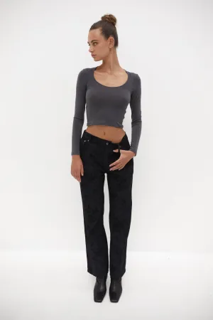 Straight Leg Jeans - Blue Black