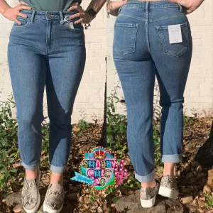 Stretch Mom Jeans Rolled Cuff Jeans