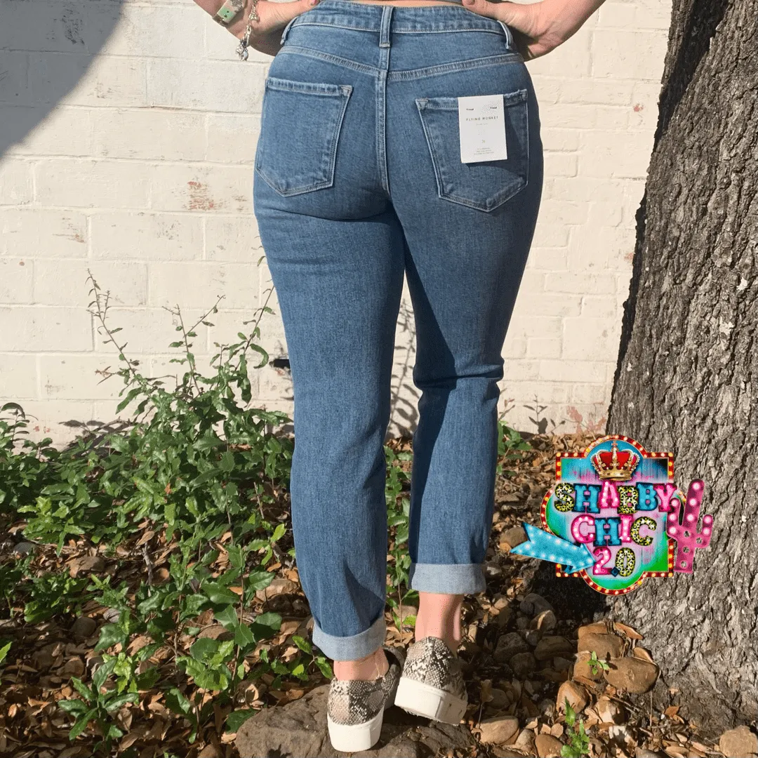 Stretch Mom Jeans Rolled Cuff Jeans
