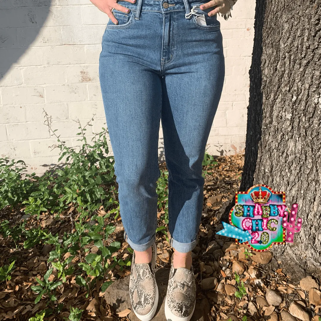 Stretch Mom Jeans Rolled Cuff Jeans