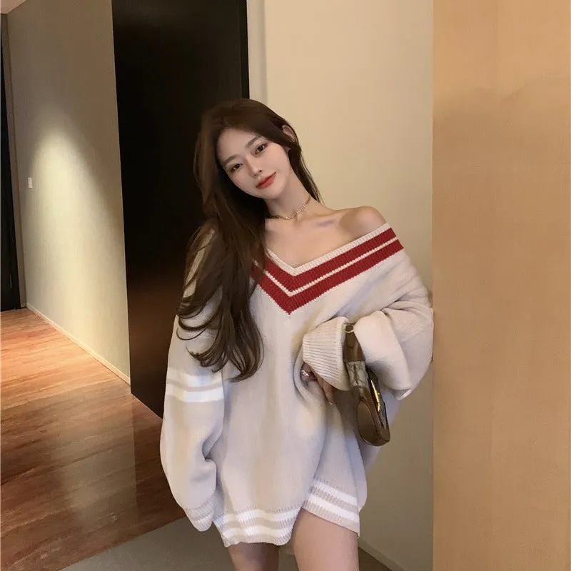Stripe V-Neck Knit Sweater KF40101