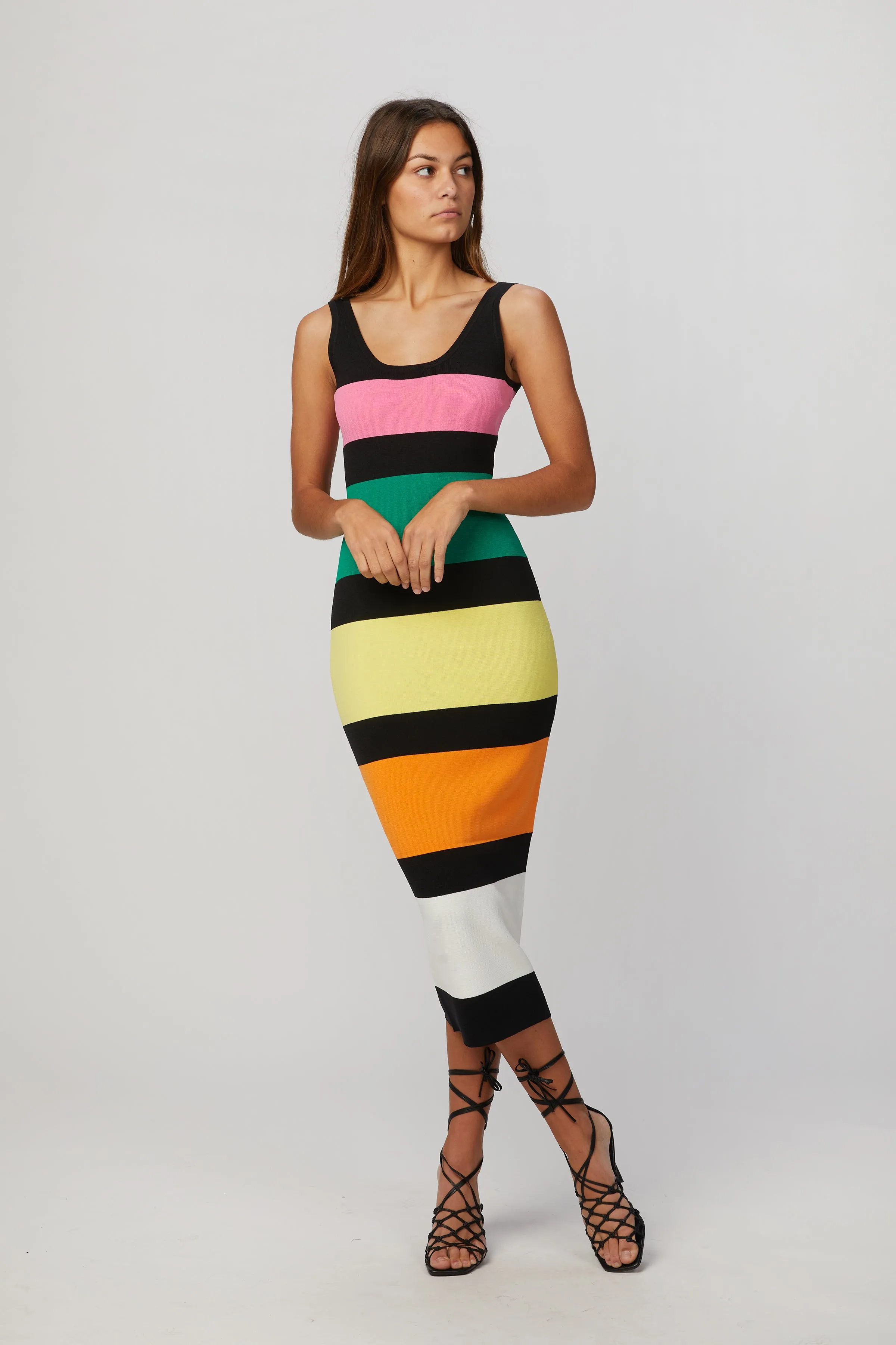 STRIPED BODYCON MIDI DRESS