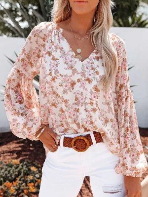 Stunncal V-neck Floral Chiffon Shirt