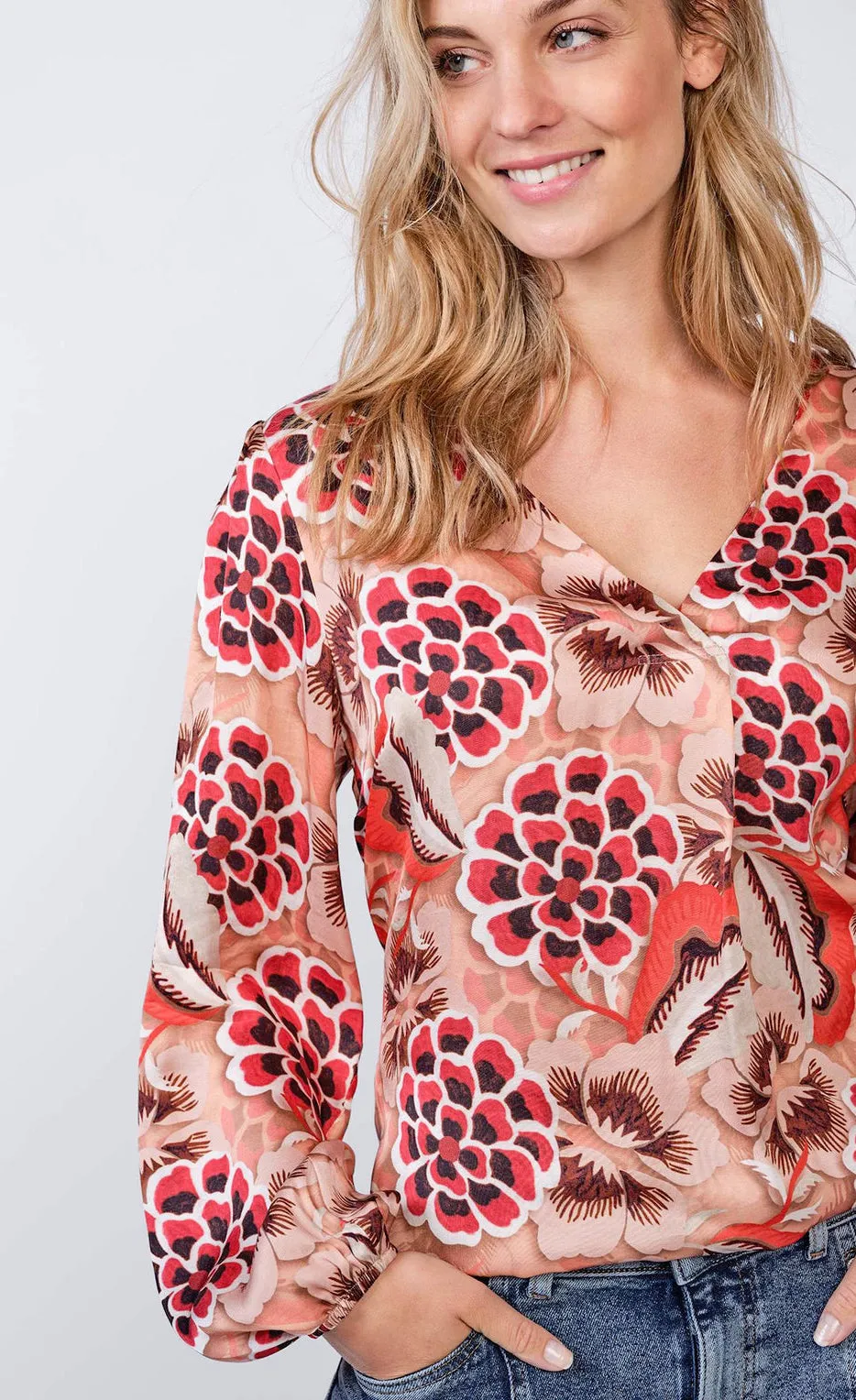 Summum V-Neck Bold Flower Top