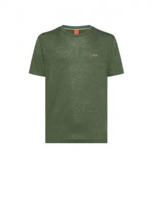 T-shirt Linen Solid S/s - Verde Scuro