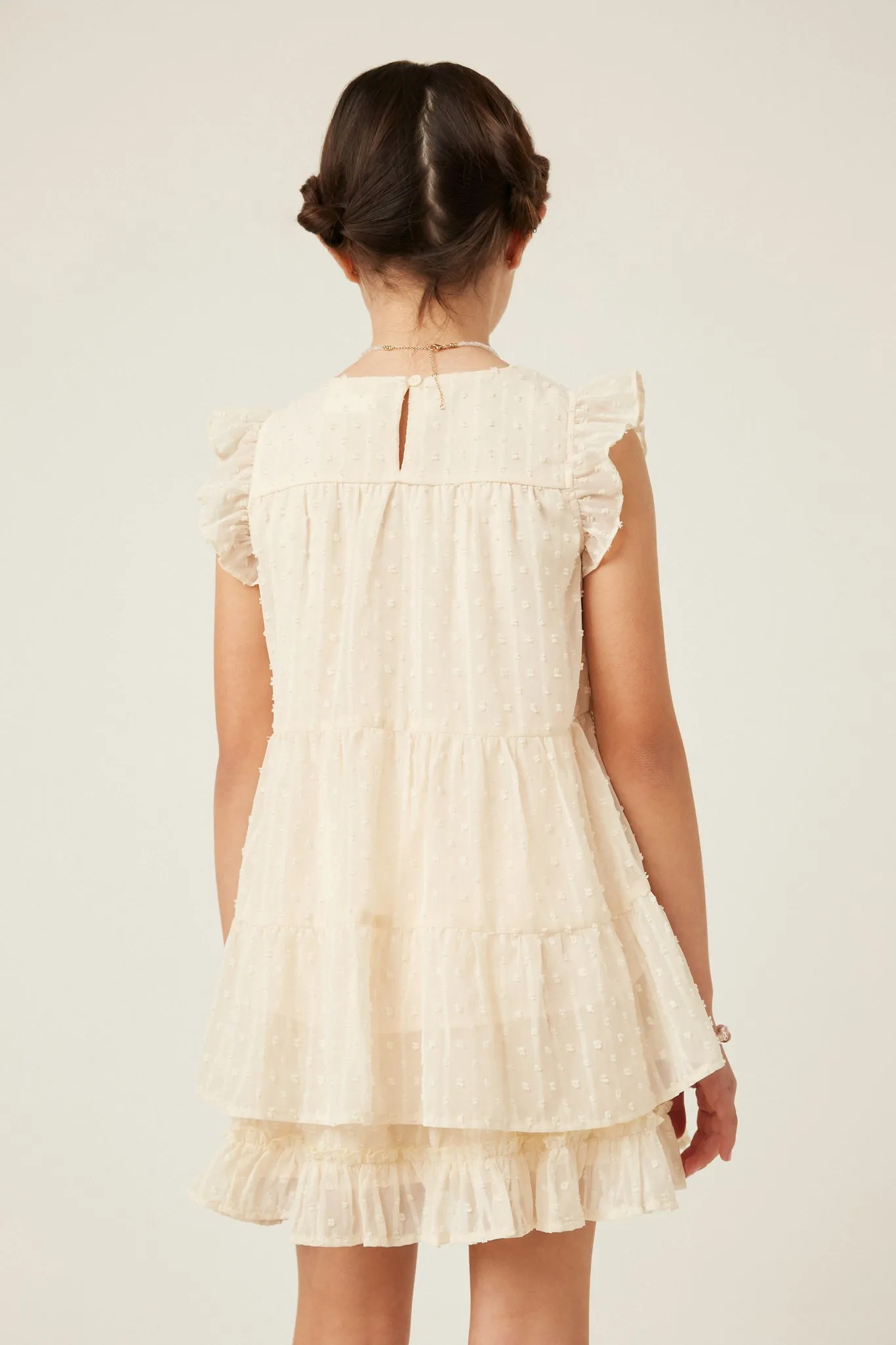Textured Stripe Swiss Dot Ruffled Tiered Top