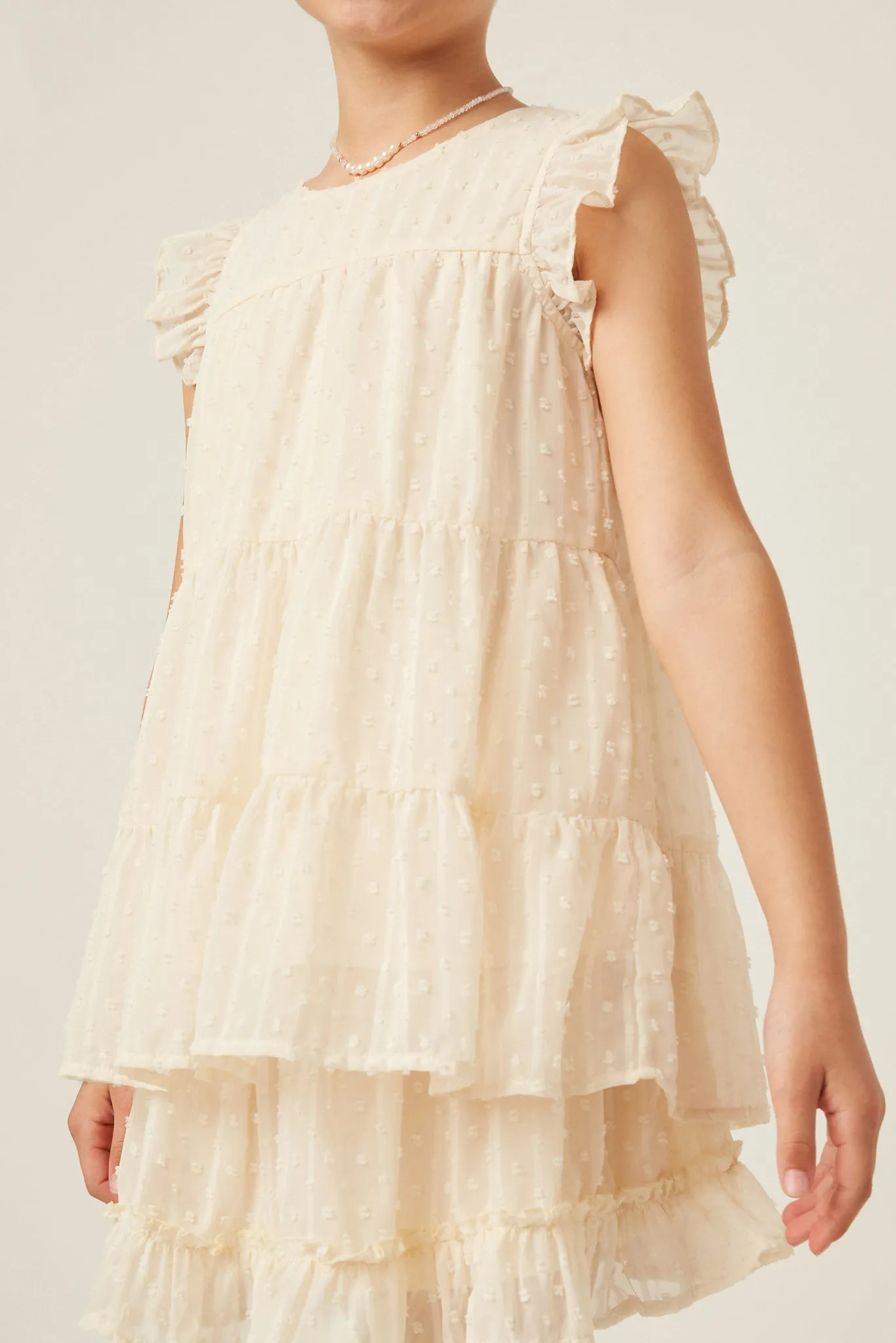 Textured Stripe Swiss Dot Ruffled Tiered Top