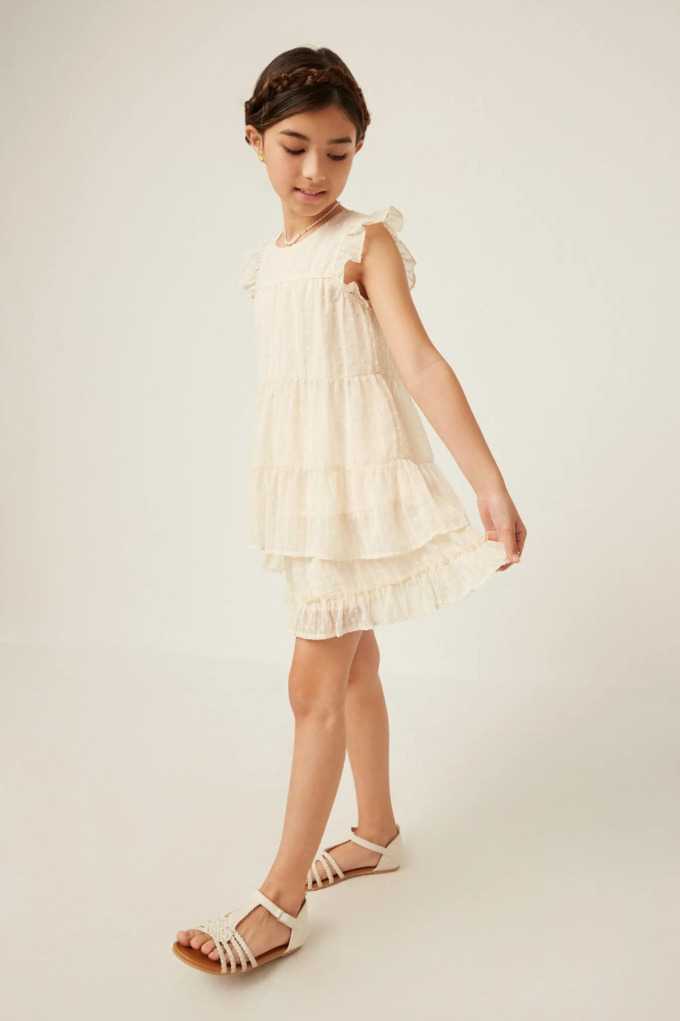 Textured Stripe Swiss Dot Ruffled Tiered Top