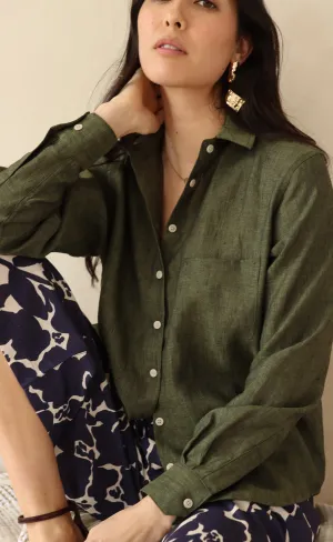 The Friend - Proper Fit - Dark Moss 100% Linen